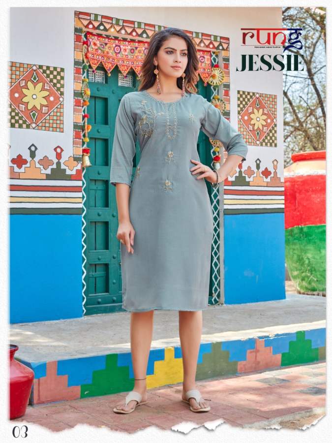 Rung Jessie Party Wear Heavy Chinon Silk Designer Kurti Collection